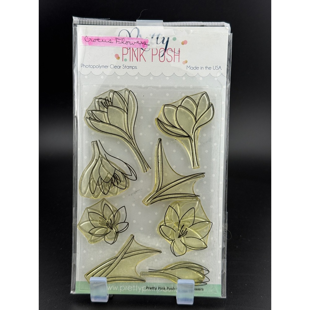 Pretty‎ Pink Posh Crocus Flowers Photopolymer Clear Stamps Floral Crafting Set